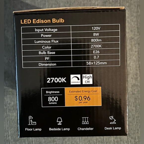 DAYBETTER Dimmable ST58 LED Edison Bulbs, 60W, E26 Base, 2700K, 6 Pack - NWT - Picture 9 of 9